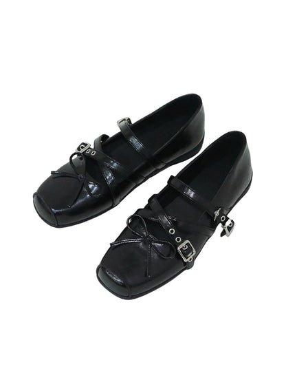 Black Bow-Knot Studded Flats