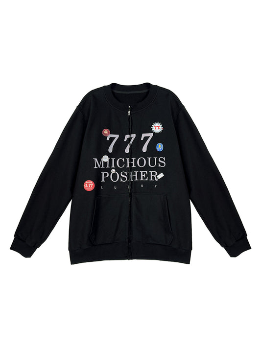 Heavyweight Cotton Sticker Print Zip Sweatshirt
