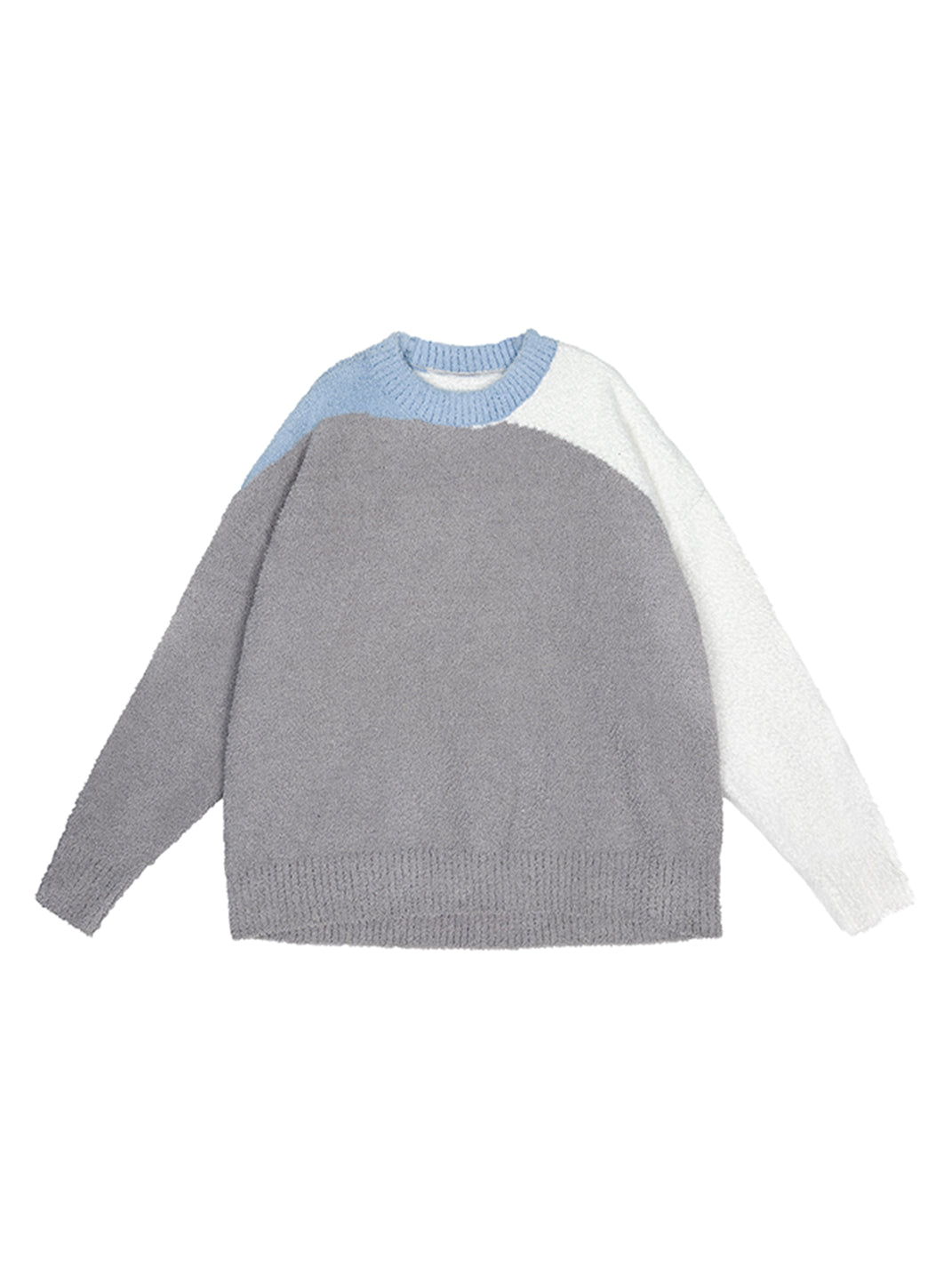 Colorblock Coral Fleece Knit Crewneck Sweater