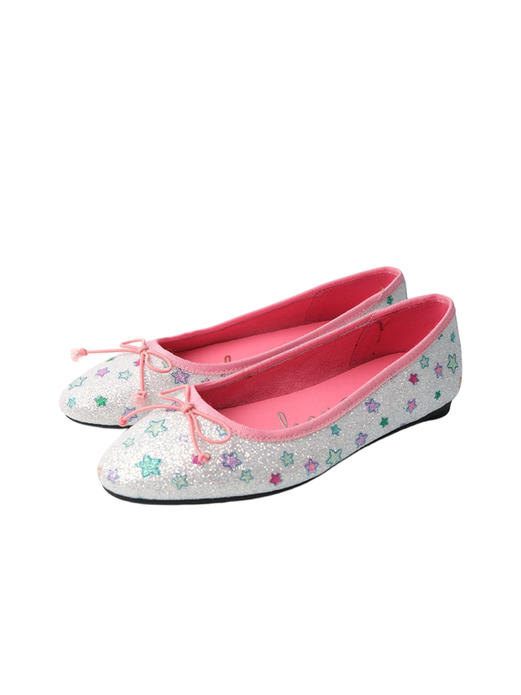 Blue Glitter Star Print Bow Ballet Flats