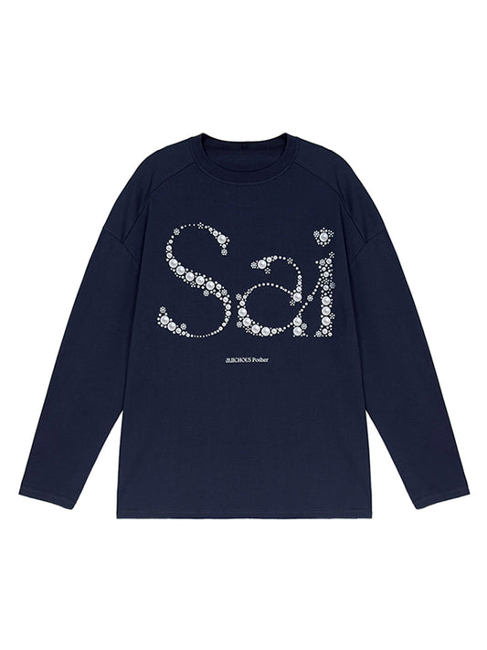 Sai Pearl Letter Print Long Sleeve T-Shirt