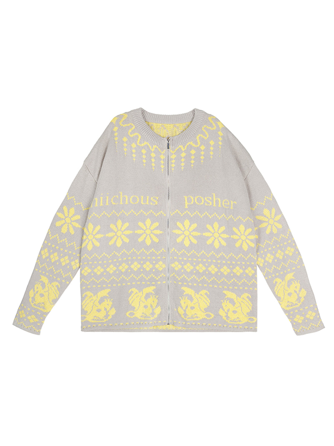 Fair Isle Dragon Knit Zip Cardigan