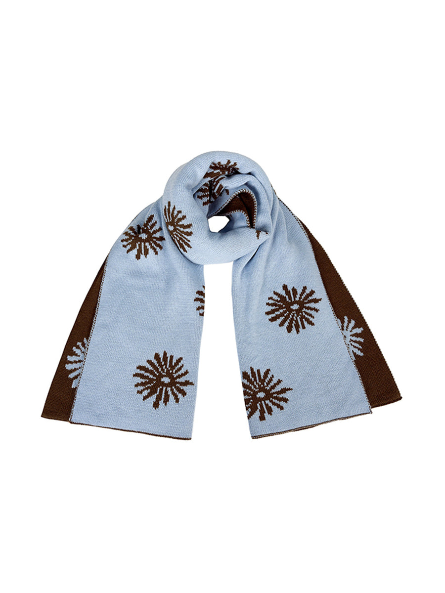 Coral Flower Reversible Color Jacquard Wool Scarf