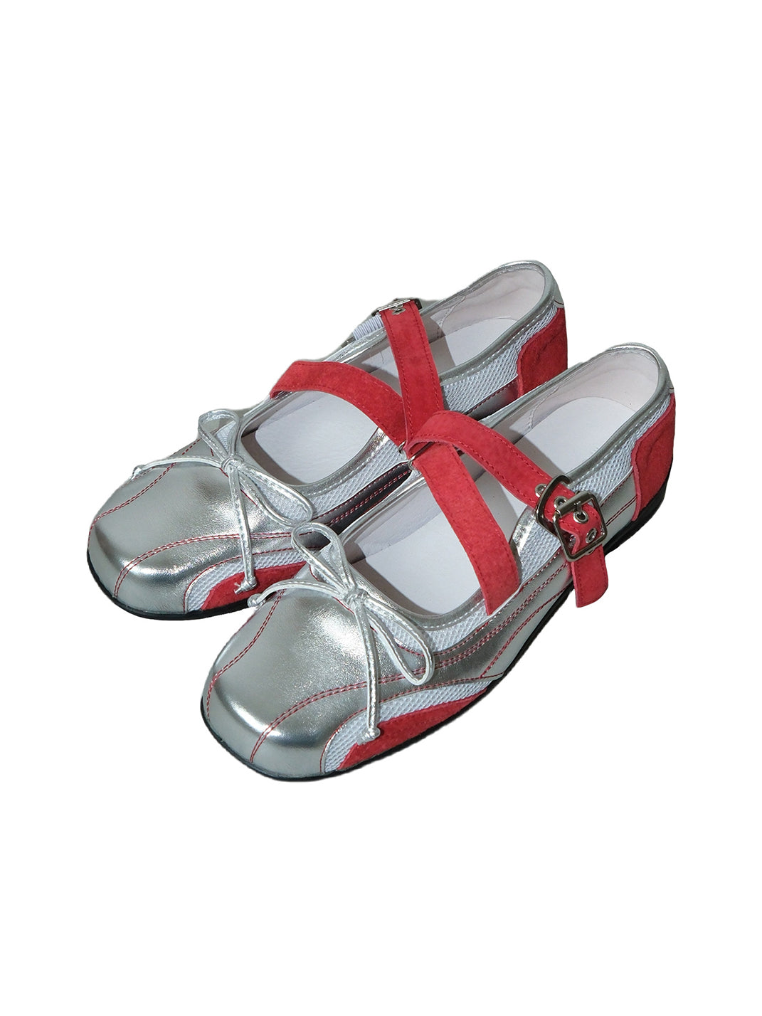 Red Leather Mary Jane Flats with Bows
