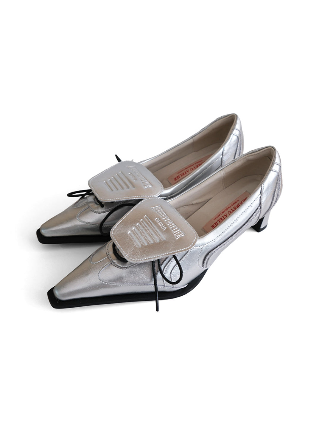 Black Flip Top Pointed-Toe Leather High Heels