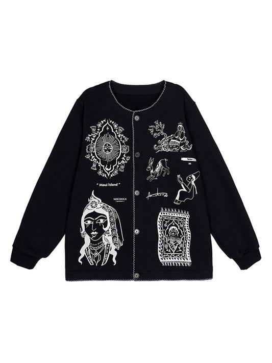 Vintage Graphic Embroidered Fleece Sweatshirt