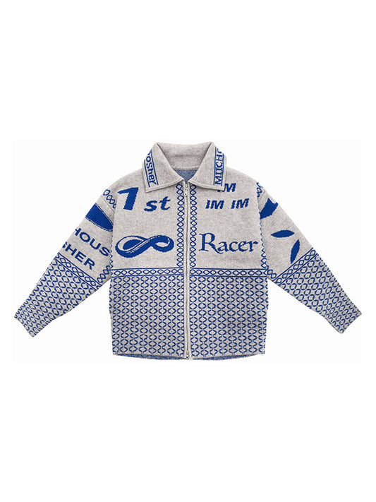 Vintage Racing Jacquard Zip Cardigan Sweater