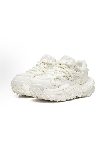 White Hollow Leather Chunky Sneakers