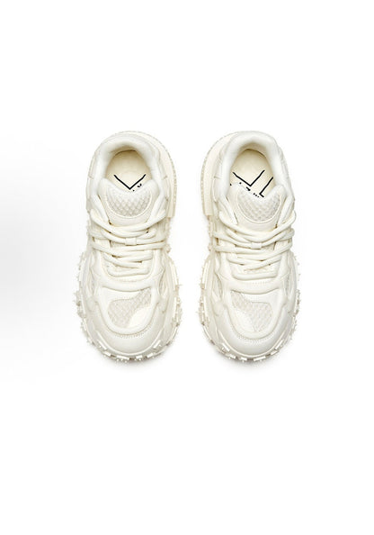 White Hollow Leather Chunky Sneakers