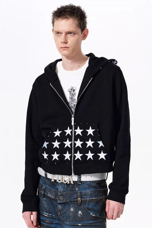 Star Print Zip Up Hoodie