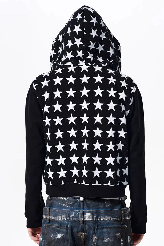 Star Print Zip Up Hoodie