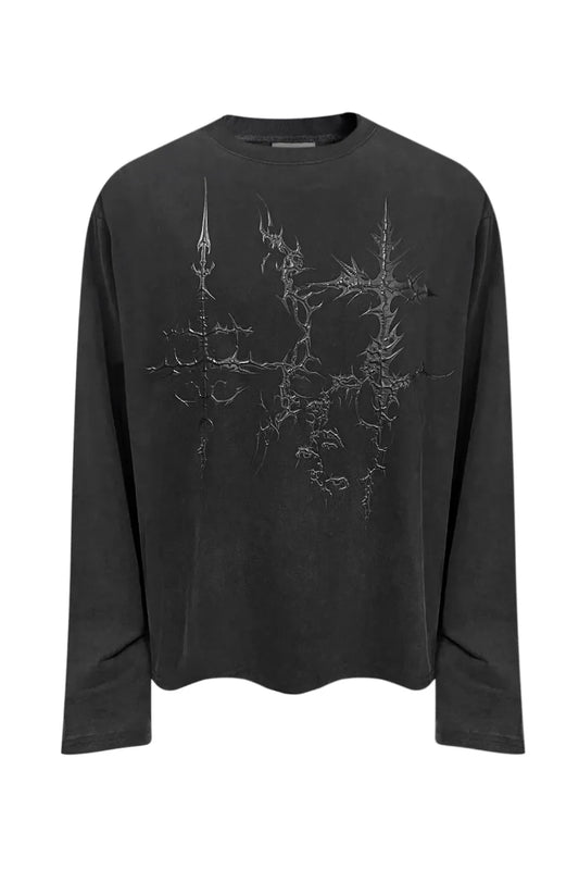 Thorny Sculpted Wash Perforated Long Sleeved T-shirt