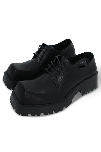 Squared Black Platform Chunky Derby Shoes