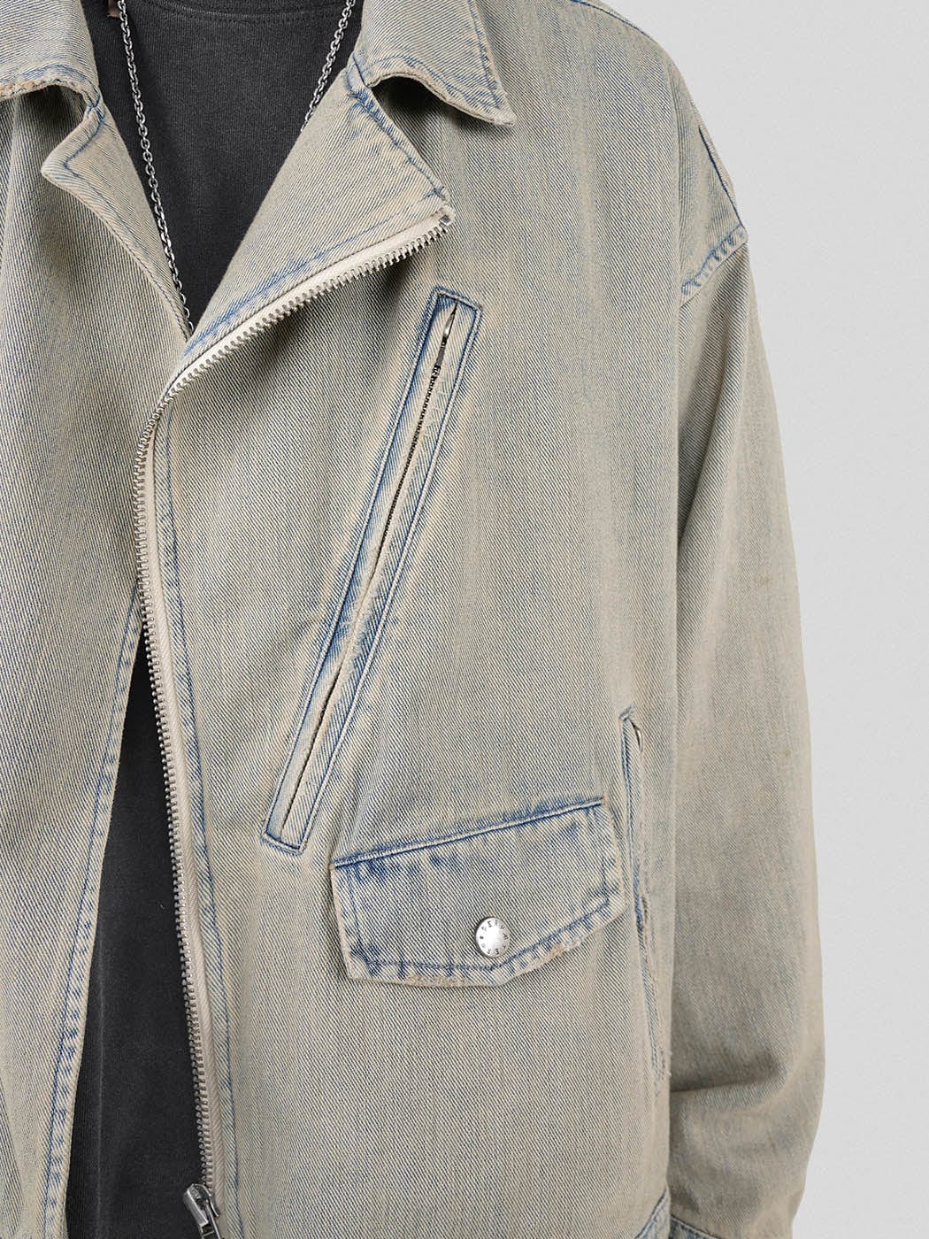 UNDERWATER Acid Wash Zipper Biker Jacket
