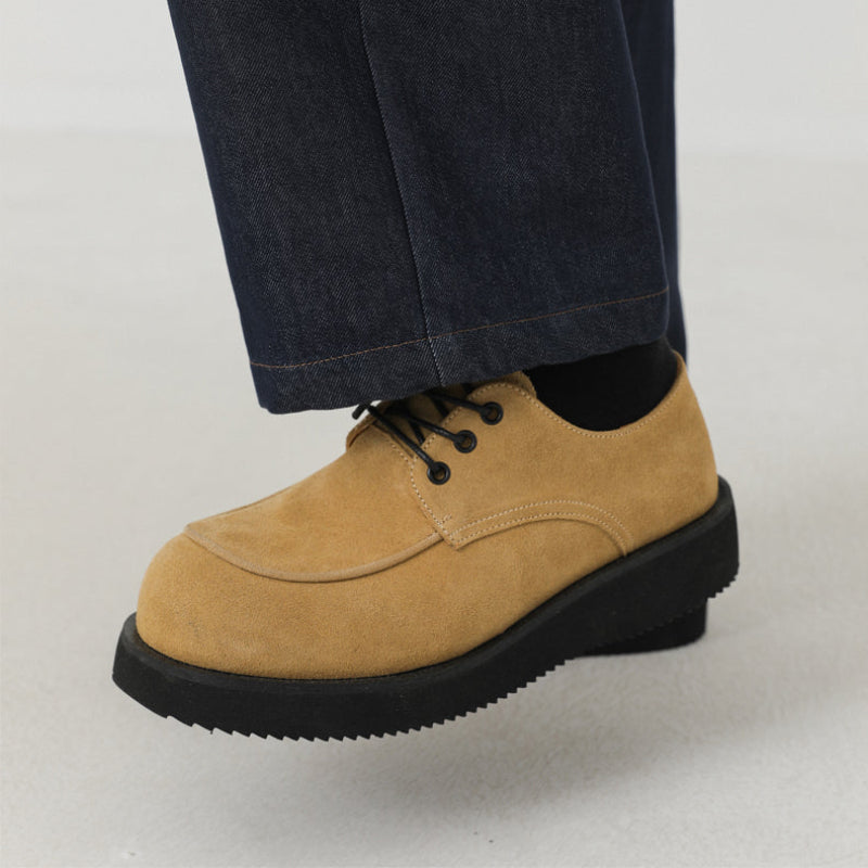 Thick Sole Lace-Up PU Leather Derby Shoes