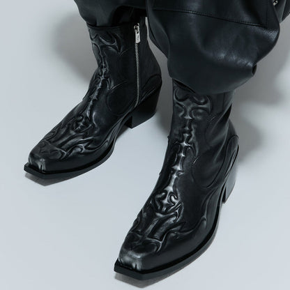 Embossed Spine First Layer Cowhide Chelsea Boots