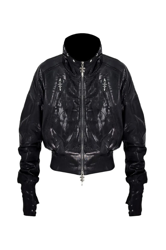 Wax Coated Leather Raglan Sleeve Jacket