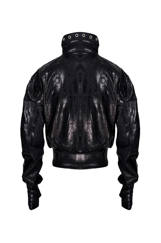 Wax Coated Leather Raglan Sleeve Jacket