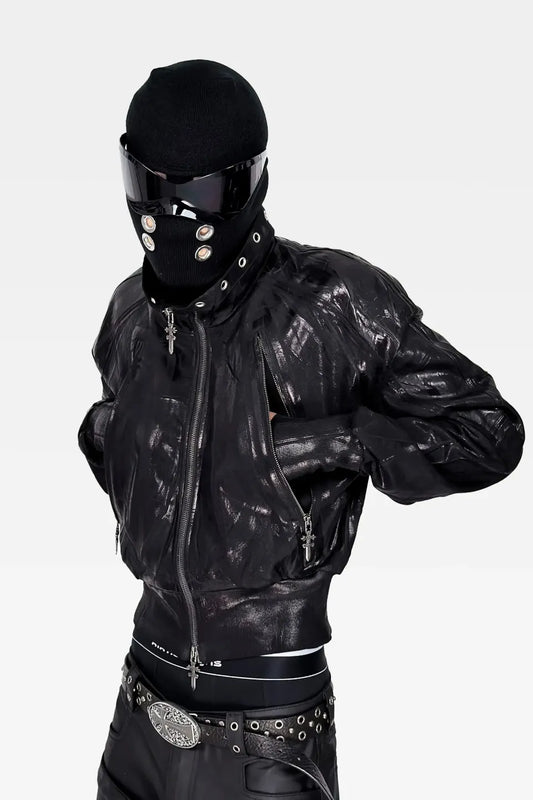 Wax Coated Leather Raglan Sleeve Jacket