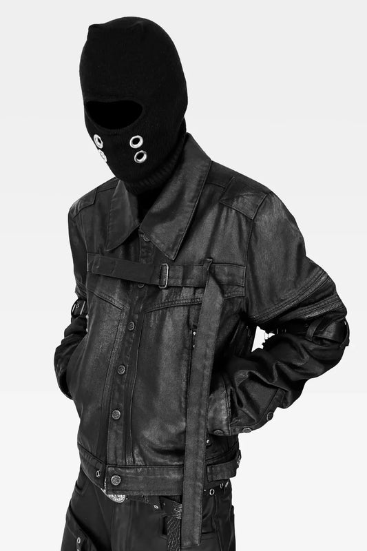 Waxed Coated Detachable Sleeve Denim Jacket