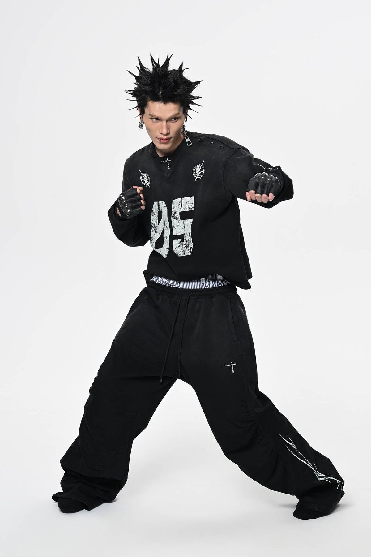 SAVAGEGROWTHWORLD No.5 Distressed Long-Sleeve Tee