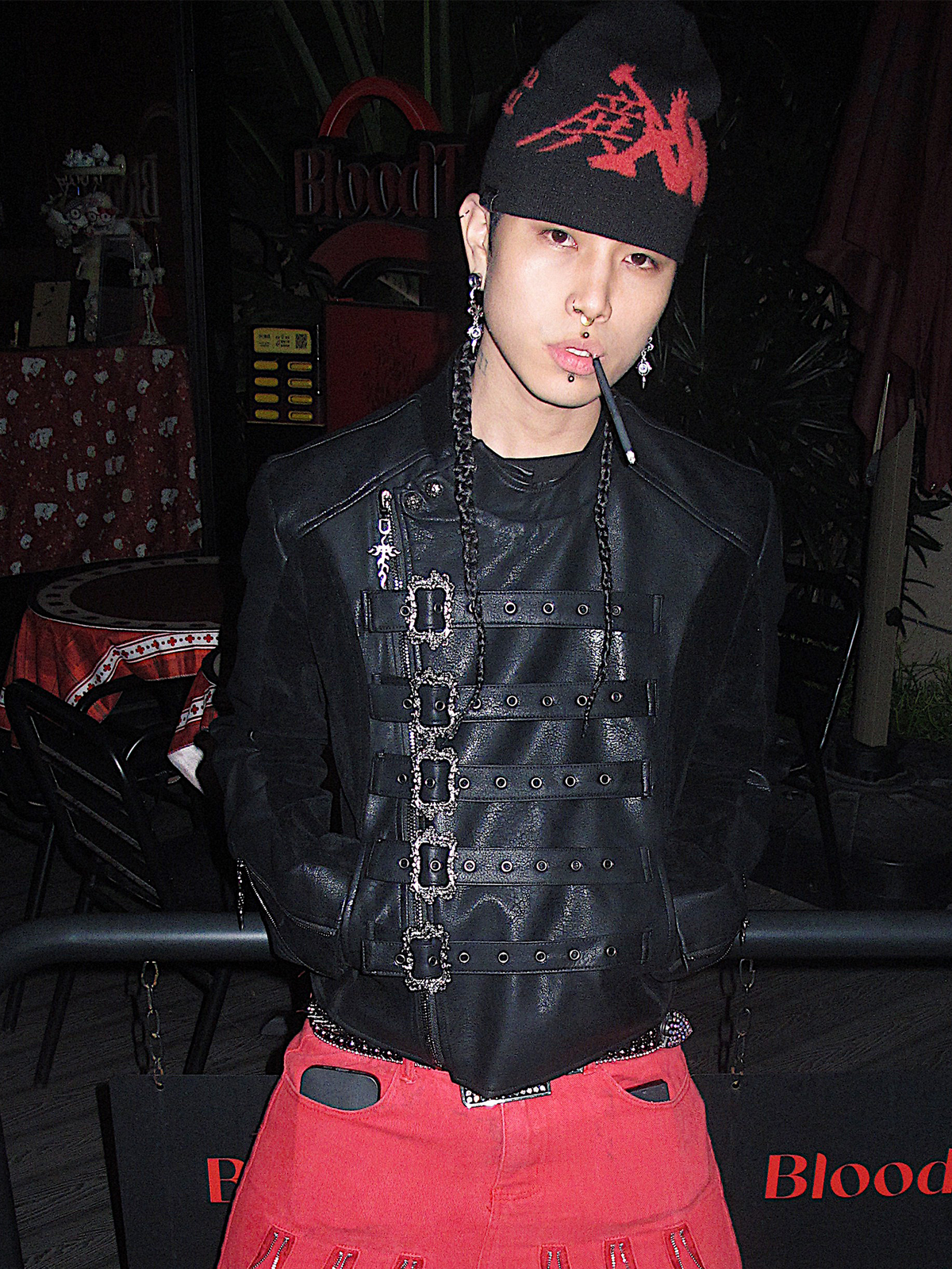 TH4SWE Retro Ornate Buckled Faux Leather Jacket