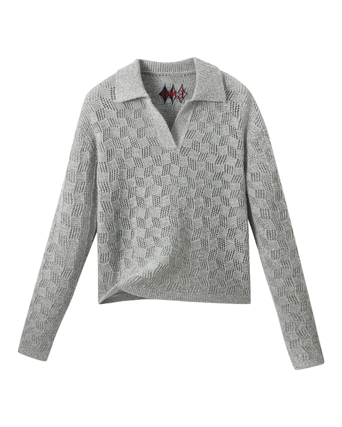 EMO Open-Neck Diamond Knit Relaxed Polo Grey