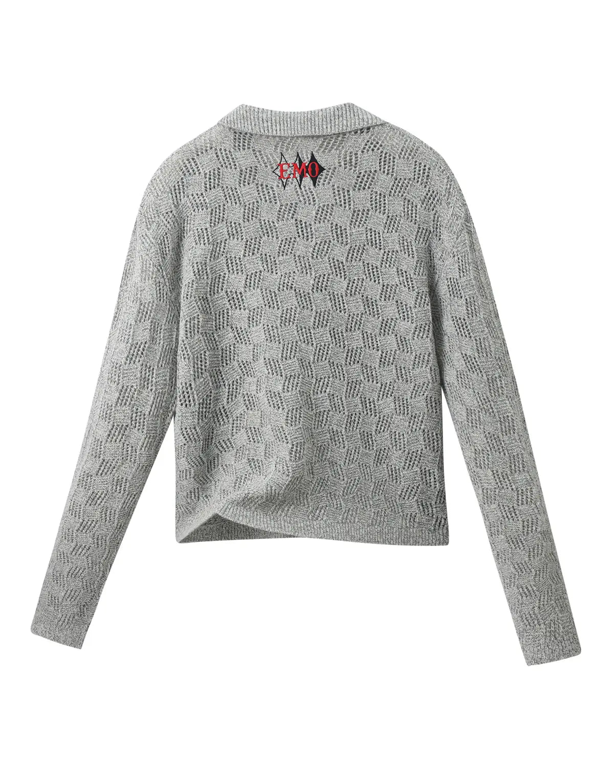 EMO Open-Neck Diamond Knit Relaxed Polo Grey
