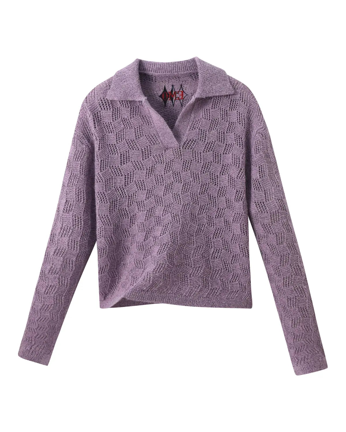 EMO Open-Neck Diamond Knit Relaxed Polo Purple