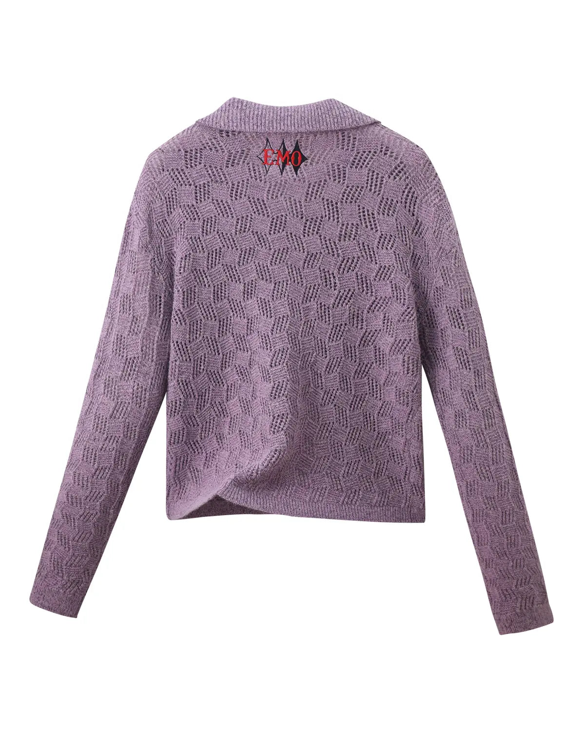 EMO Open-Neck Diamond Knit Relaxed Polo Purple