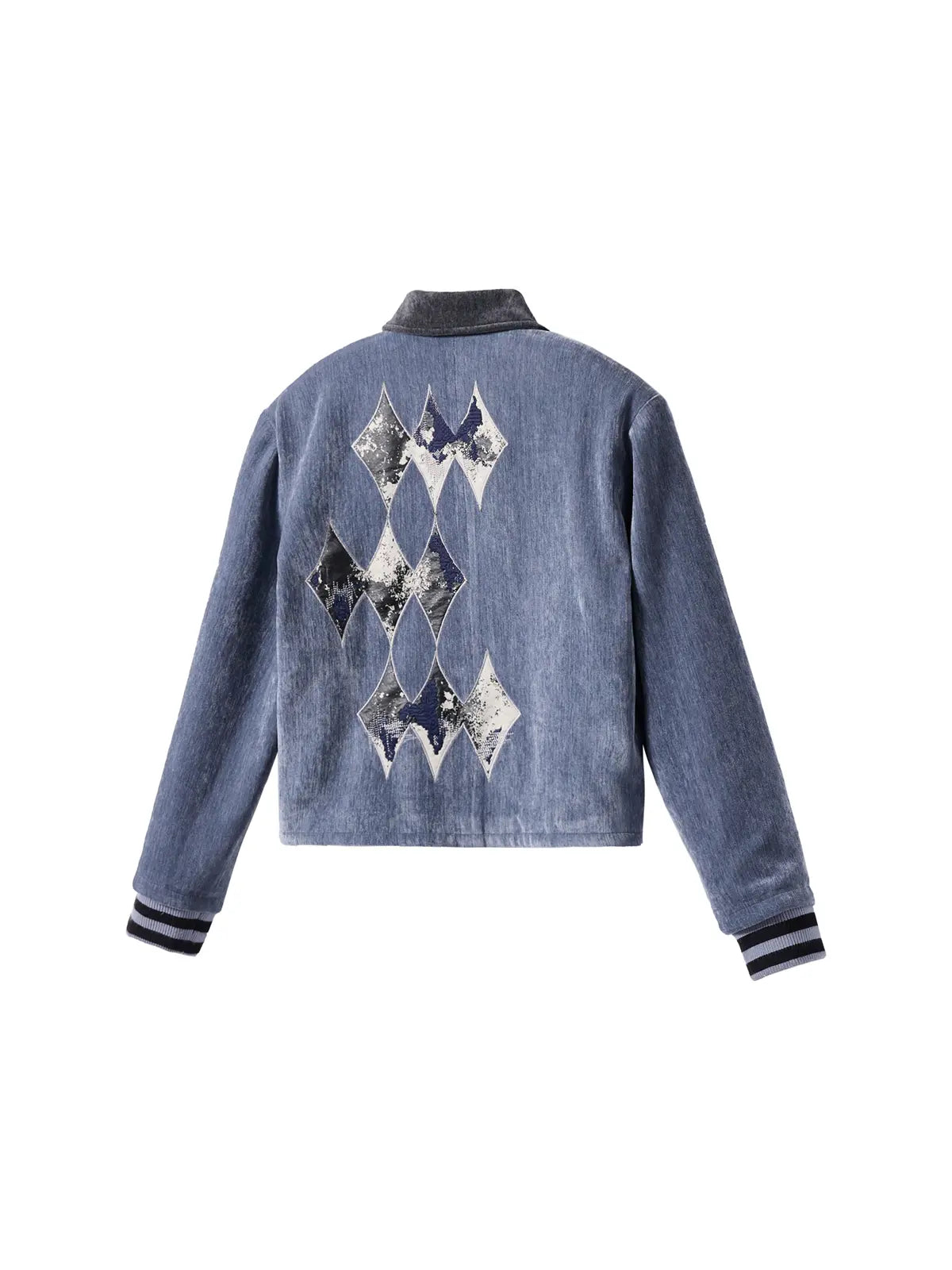 EMO Vintage Velvet Panel Baseball Jacket
