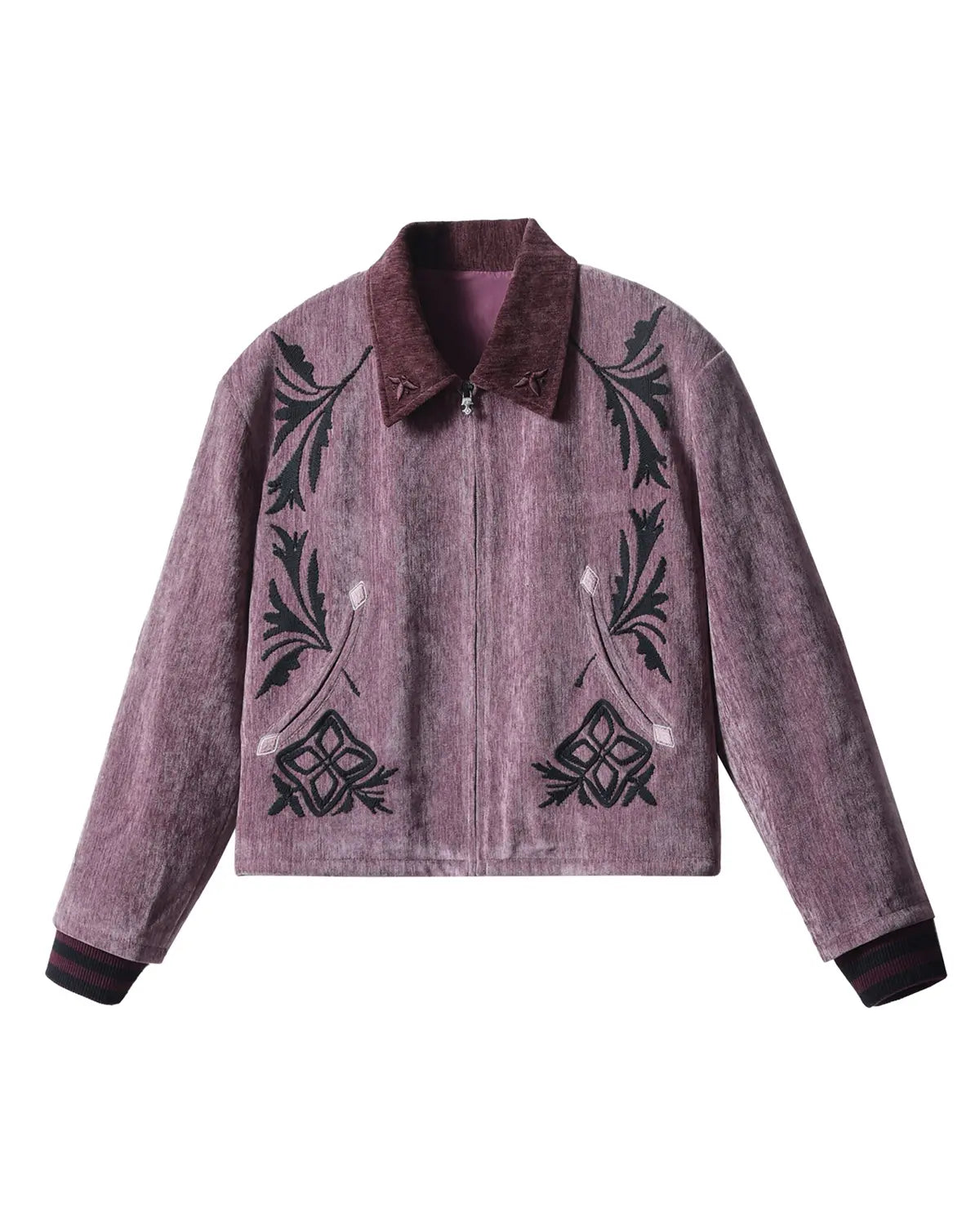 EMO Vintage Velvet Panel Baseball Jacket Purple