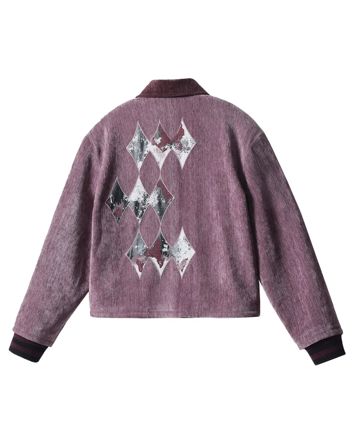 EMO Vintage Velvet Panel Baseball Jacket Purple