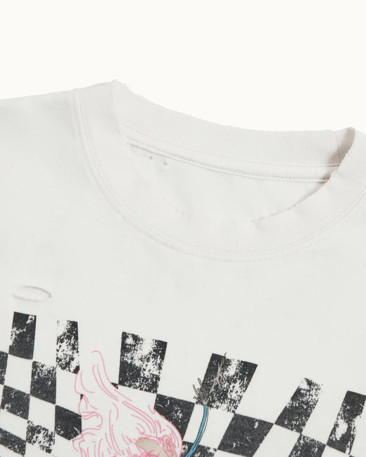 EMO Distressed Camo Washed Cropped Tee White