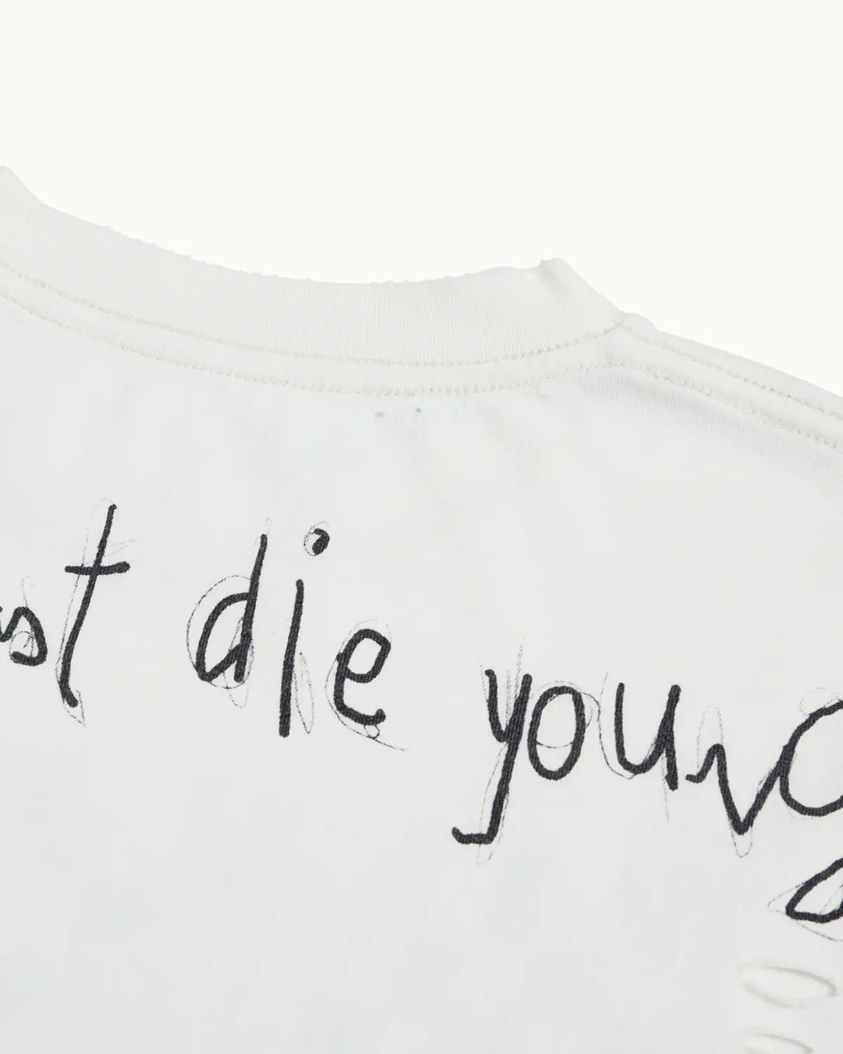 EMO Distressed Camo Washed Cropped Tee White