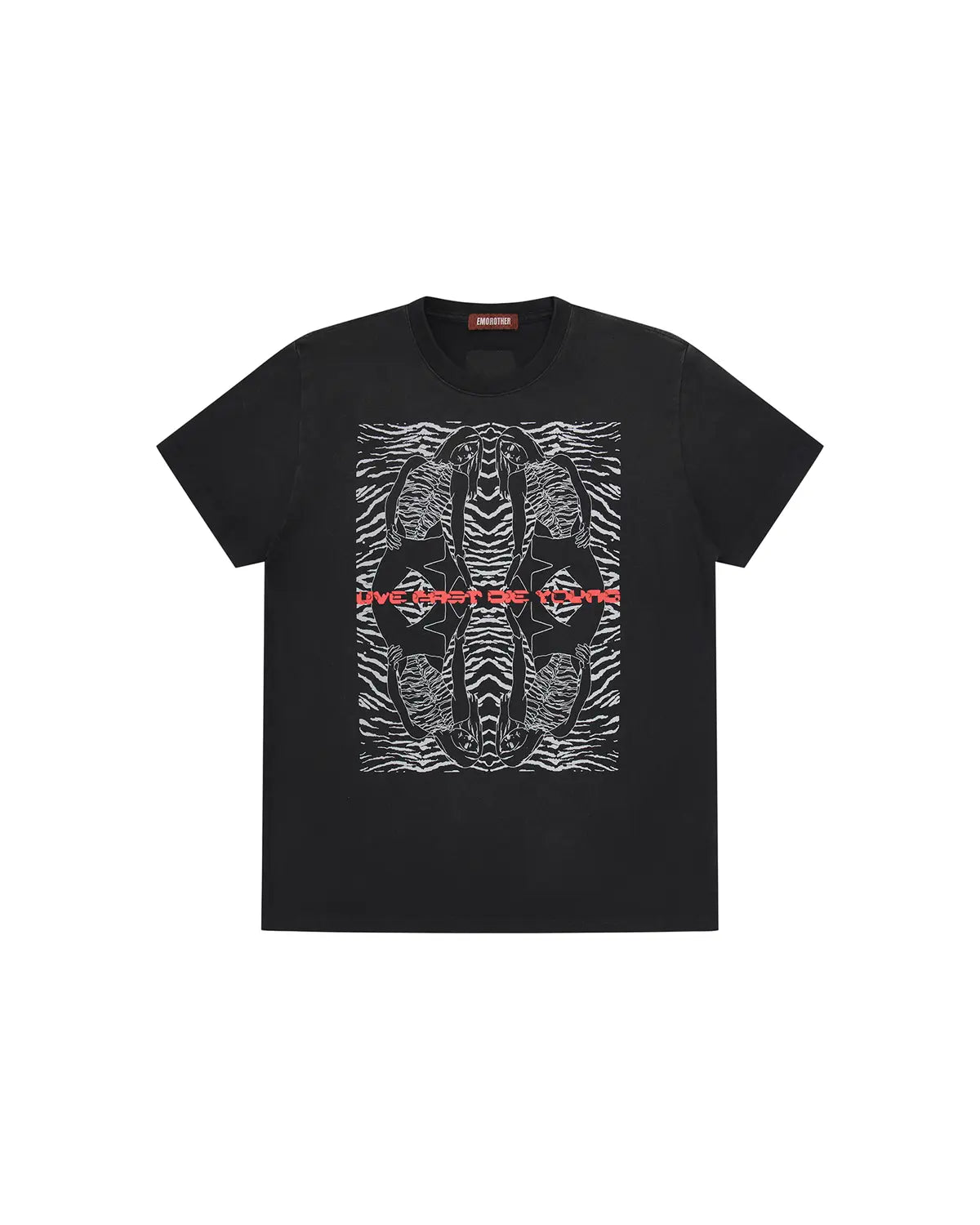 EMO 265g Faded Tiger Mirror Slim Tee Black