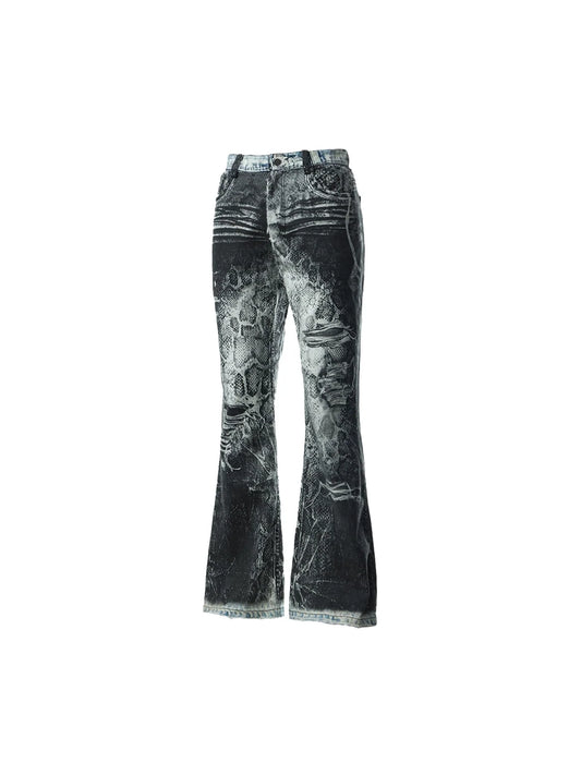 3D Snake Print Flare Jeans