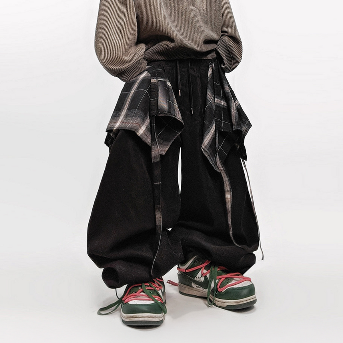 UUCSCC Layered Plaid Wide-Leg Jogger Pants