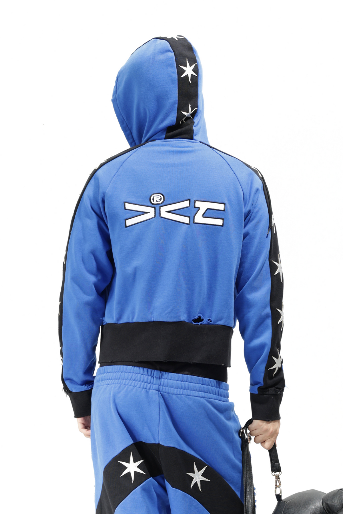 VANGUARDIA Contrast Star Graphic Slim Cropped Hooded Jacket
