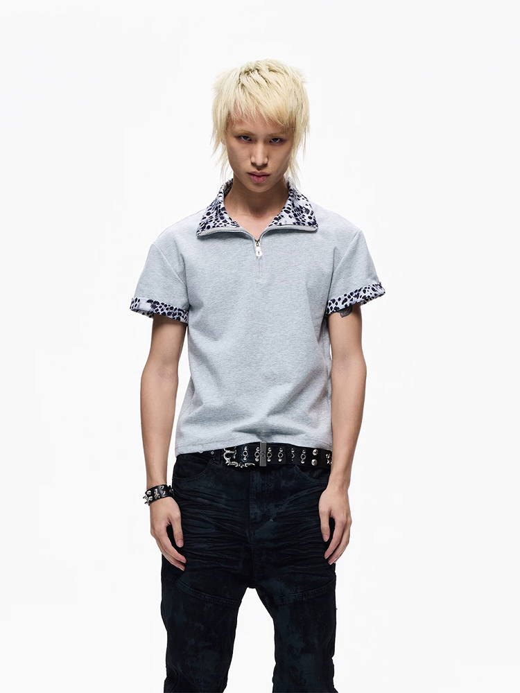 Two-piece Leopard Slim-fit Short-sleeve T-shirt