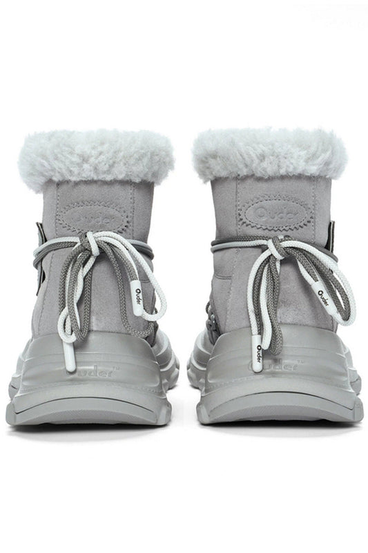 Light Grey Winter Boot with White Faux Fur Trim
