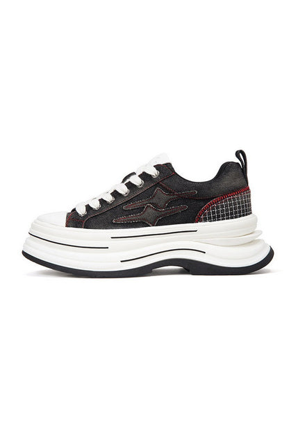 Black And Red Platform Canvas Sneakers