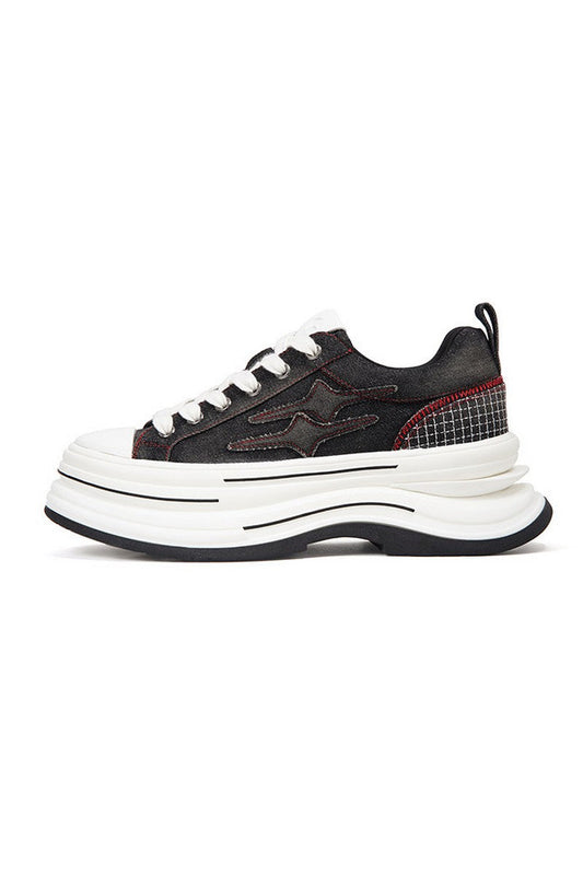 Black And Red Platform Canvas Sneakers