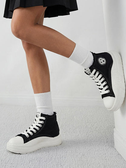 Two-Tone Platform Canvas High-Top Sneakers