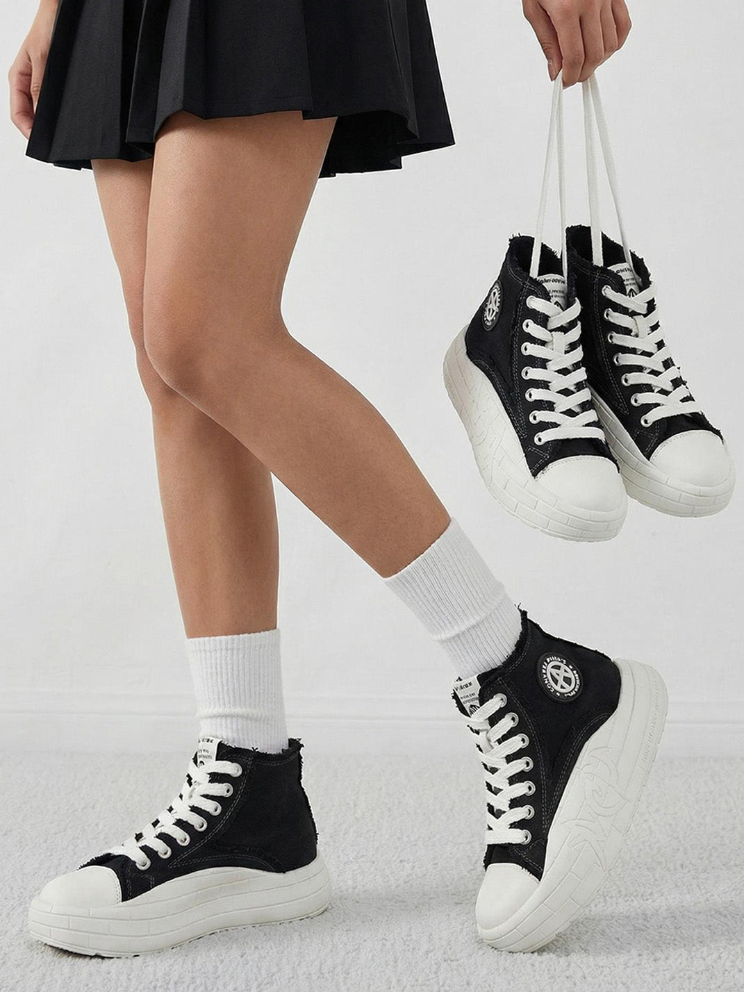 Two-Tone Platform Canvas High-Top Sneakers