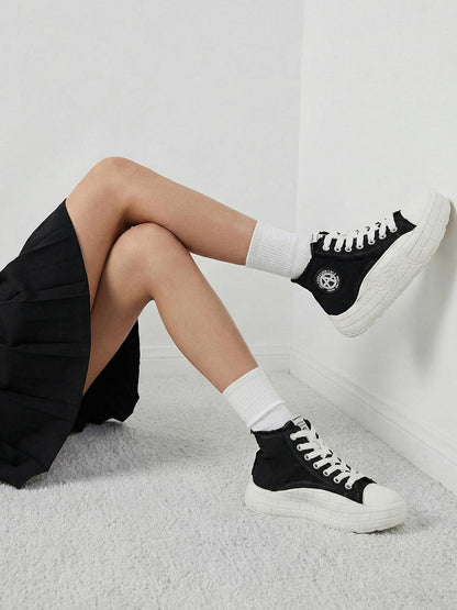 Two-Tone Platform Canvas High-Top Sneakers