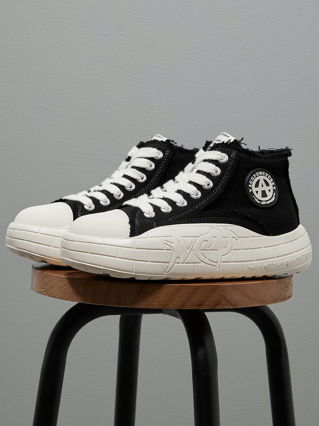 Two-Tone Platform Canvas High-Top Sneakers