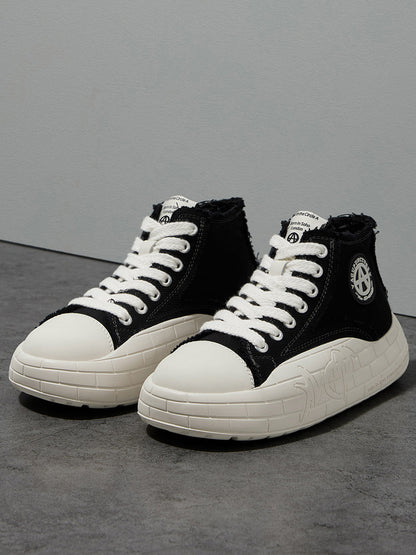 Two-Tone Platform Canvas High-Top Sneakers