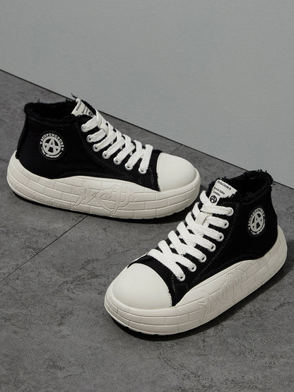 Two-Tone Platform Canvas High-Top Sneakers