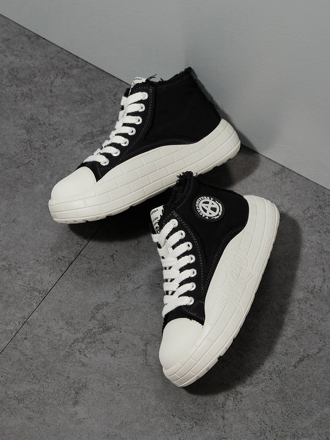 Two-Tone Platform Canvas High-Top Sneakers